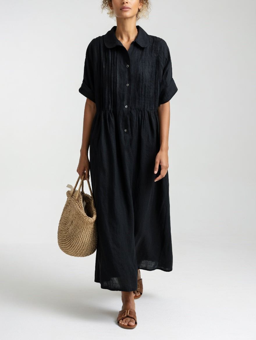 Robe chemise longue femme en coton léger à col classique