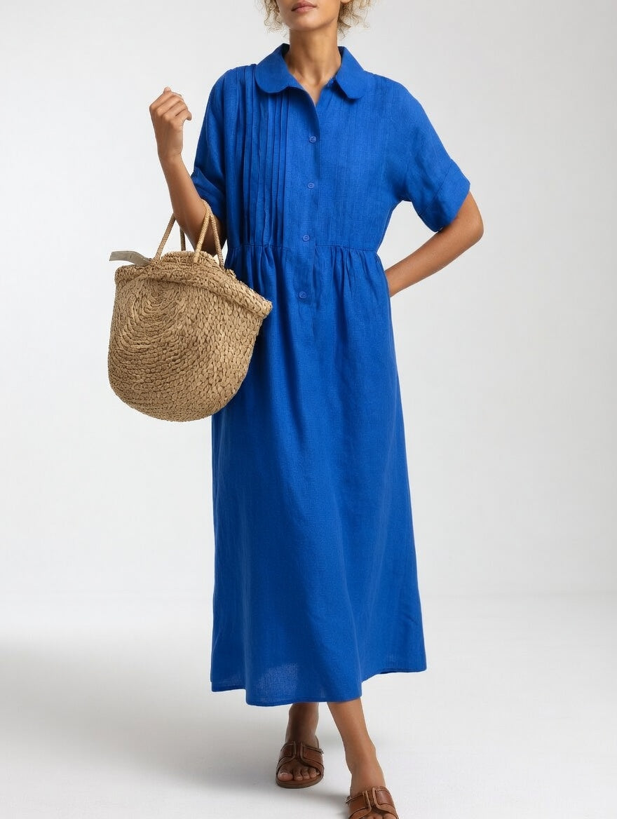 Robe chemise longue femme en coton léger à col classique