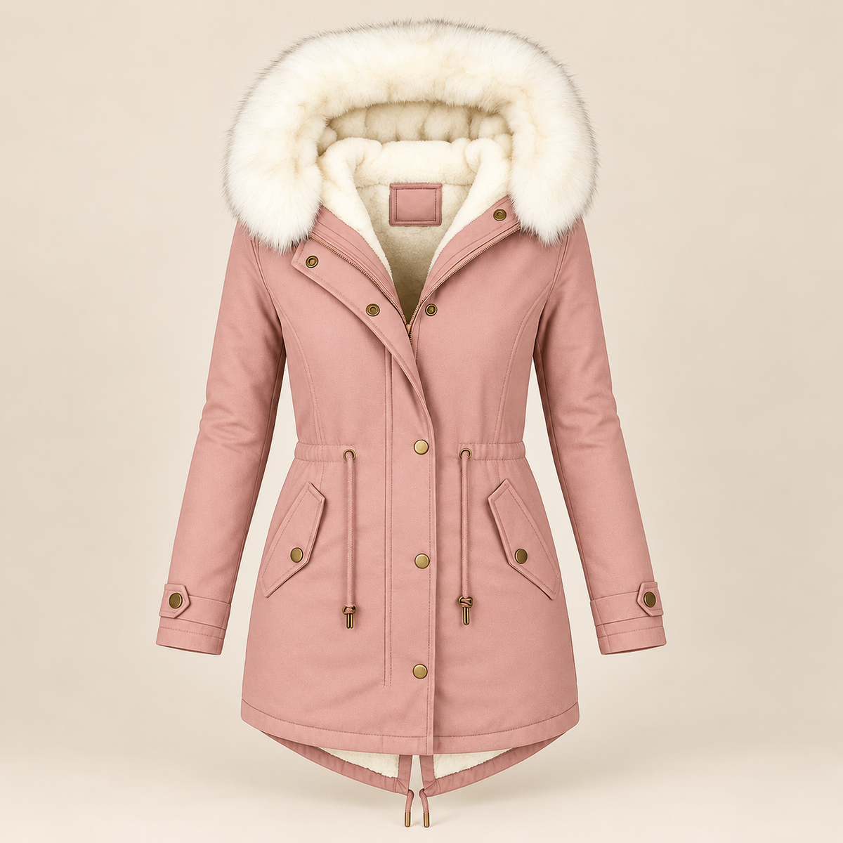Parka longue femme à capuche fourrée et taille ajustable