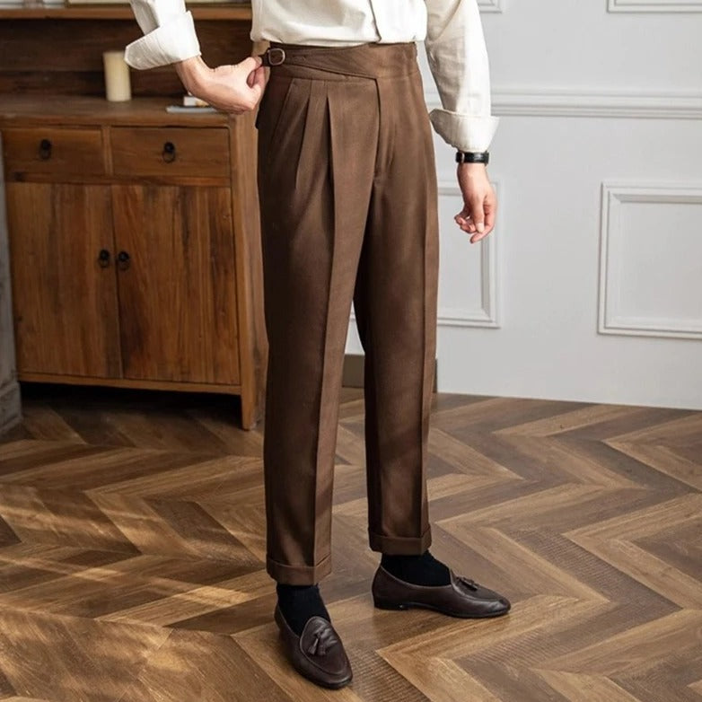 Pantalon Homme Taille Haute à Plis Avec Boucle