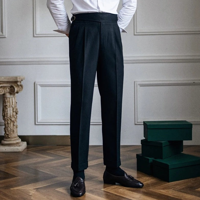 Pantalon Homme Taille Haute à Plis Avec Boucle