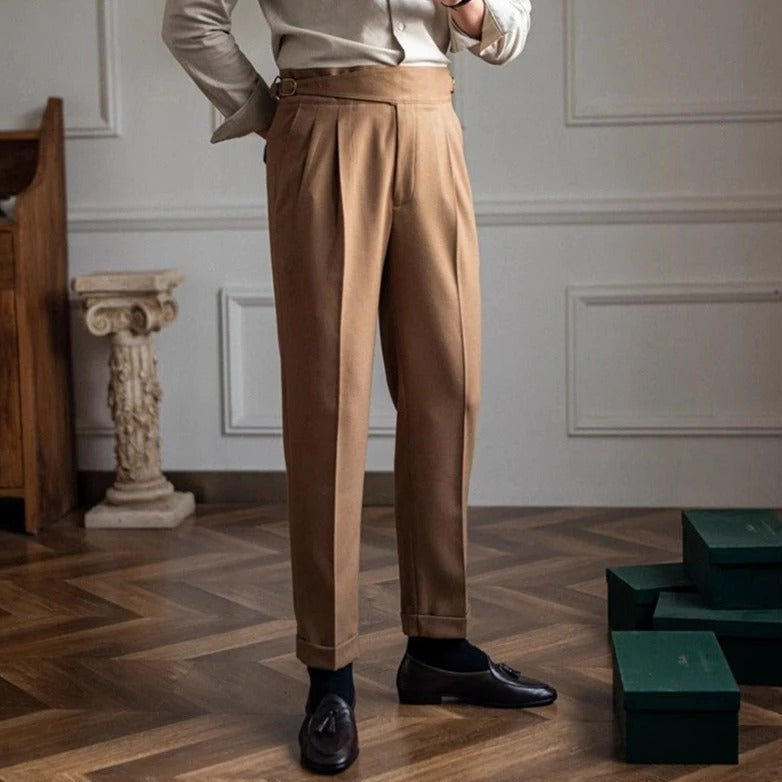 Pantalon Homme Taille Haute à Plis Avec Boucle
