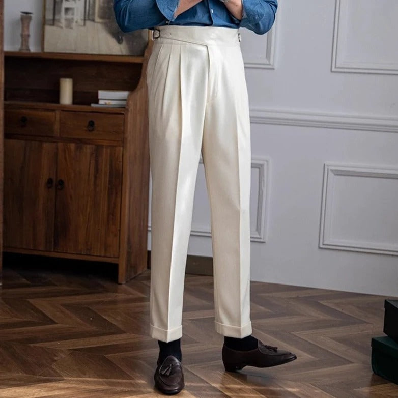 Pantalon Homme Taille Haute à Plis Avec Boucle