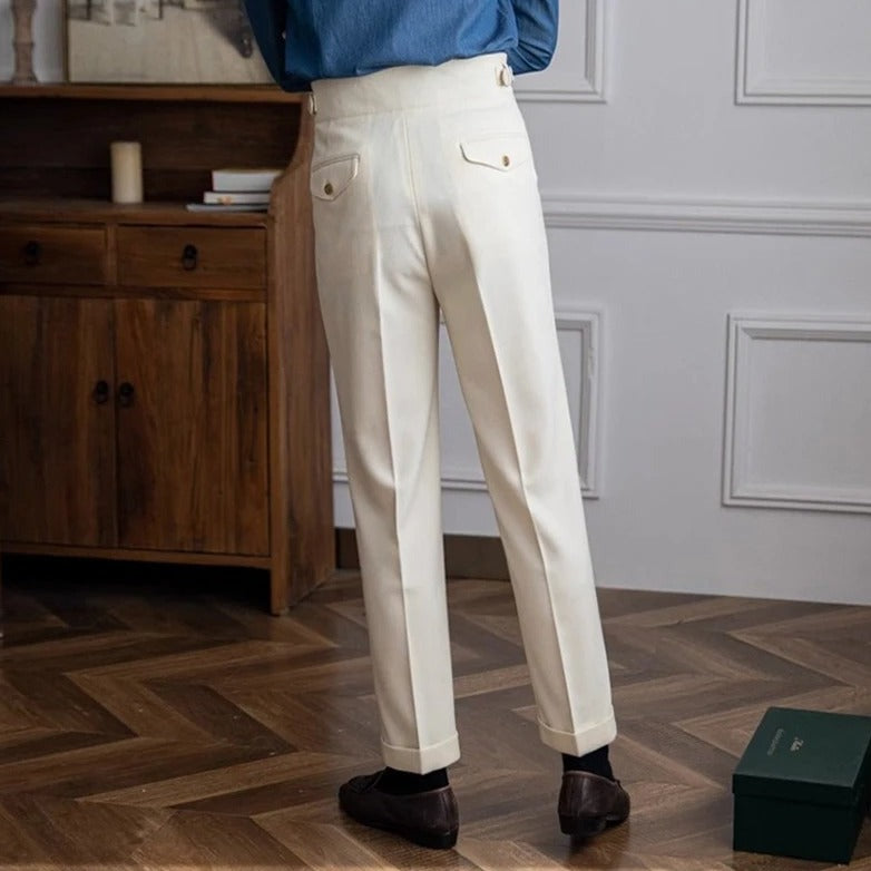 Pantalon Homme Taille Haute à Plis Avec Boucle