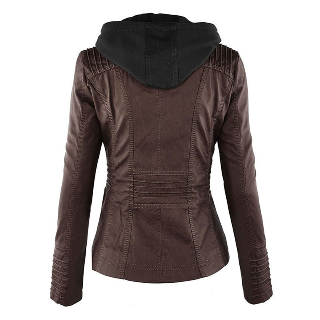 Veste femme en similicuir à capuche et fermeture zippée