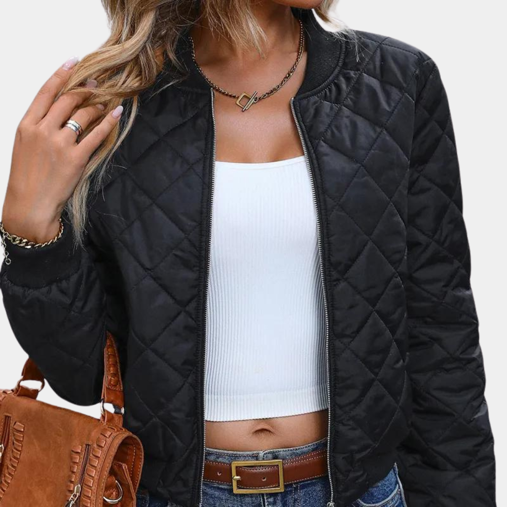 Blouson bomber femme matelassé zippé coupe confortable style mi-saison