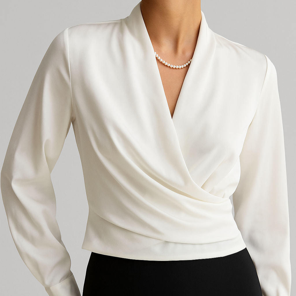 Blouse Femme Cache-Cœur Élégante à Manches Longues