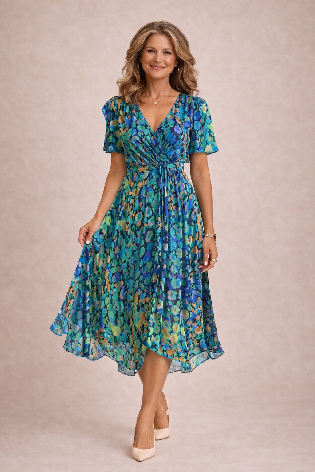 Robe Midi Femme Fluide Florale en Chiffon Col V pour Style Élégant et Léger Été