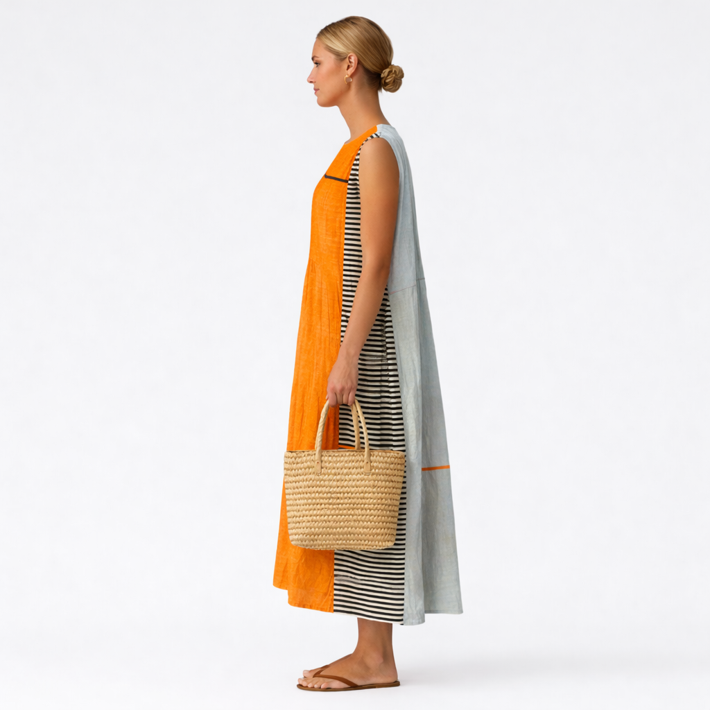 Robe midi femme sans manches color block à rayures