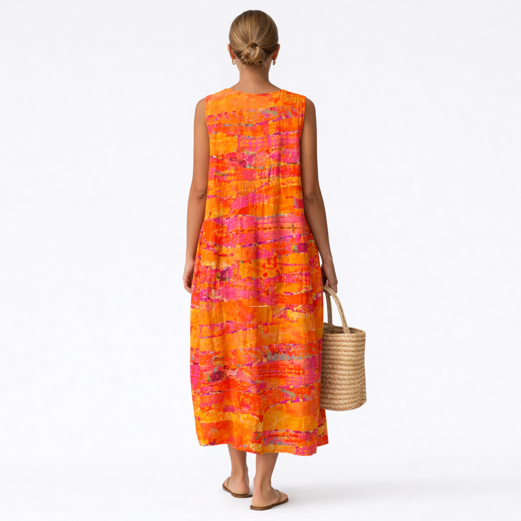 Robe midi femme multicolore sans manches en coton viscose
