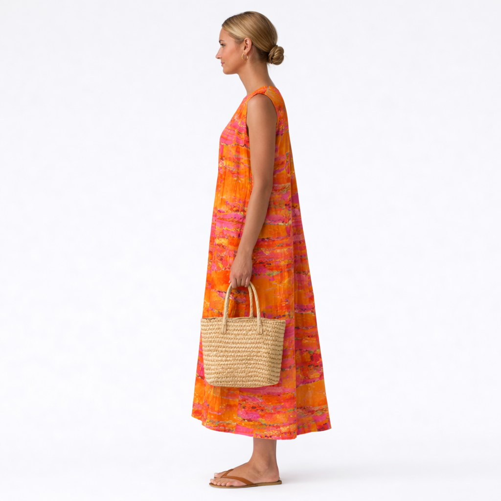 Robe midi femme multicolore sans manches en coton viscose