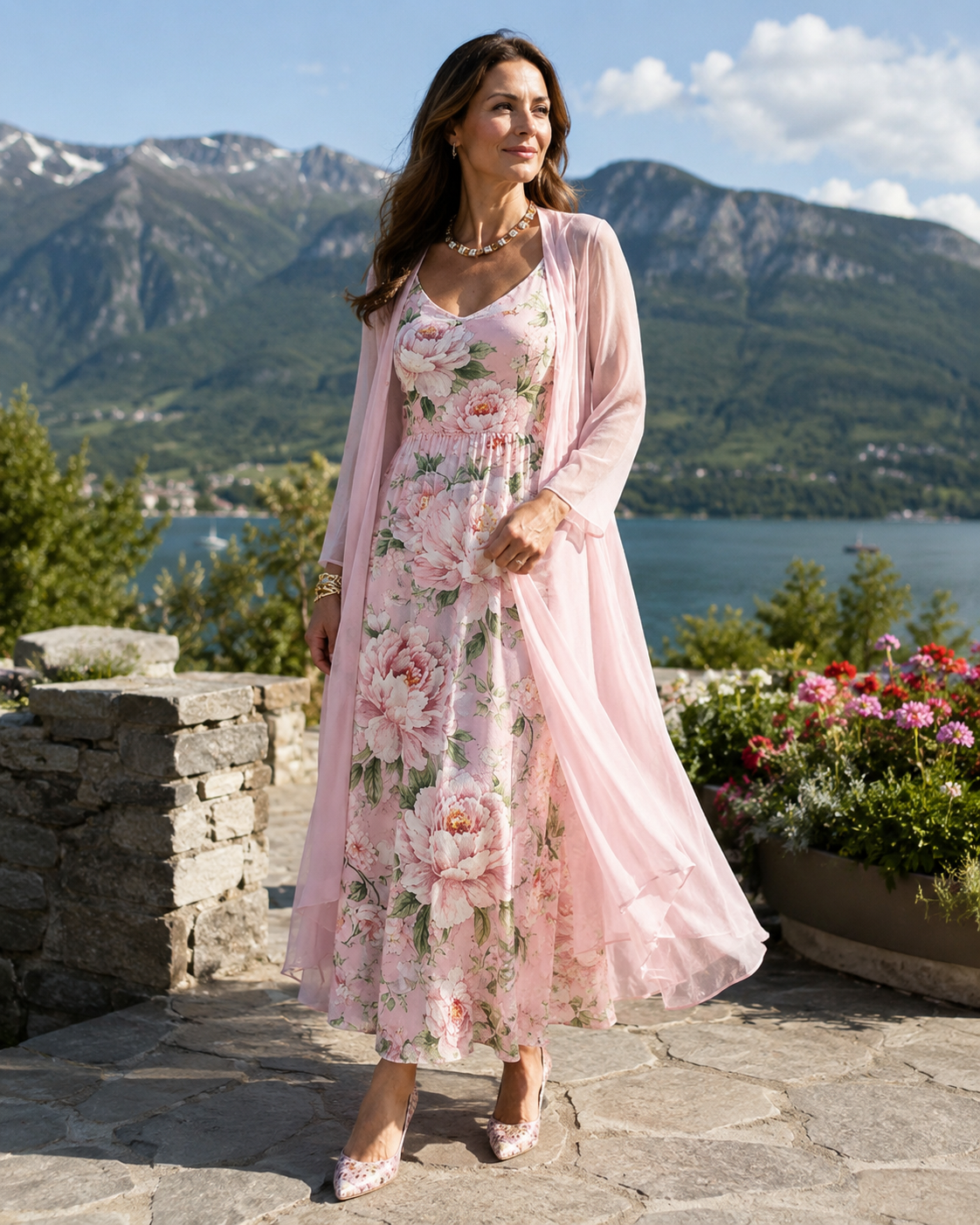 Ensemble robe femme floral avec cardigan léger assorti