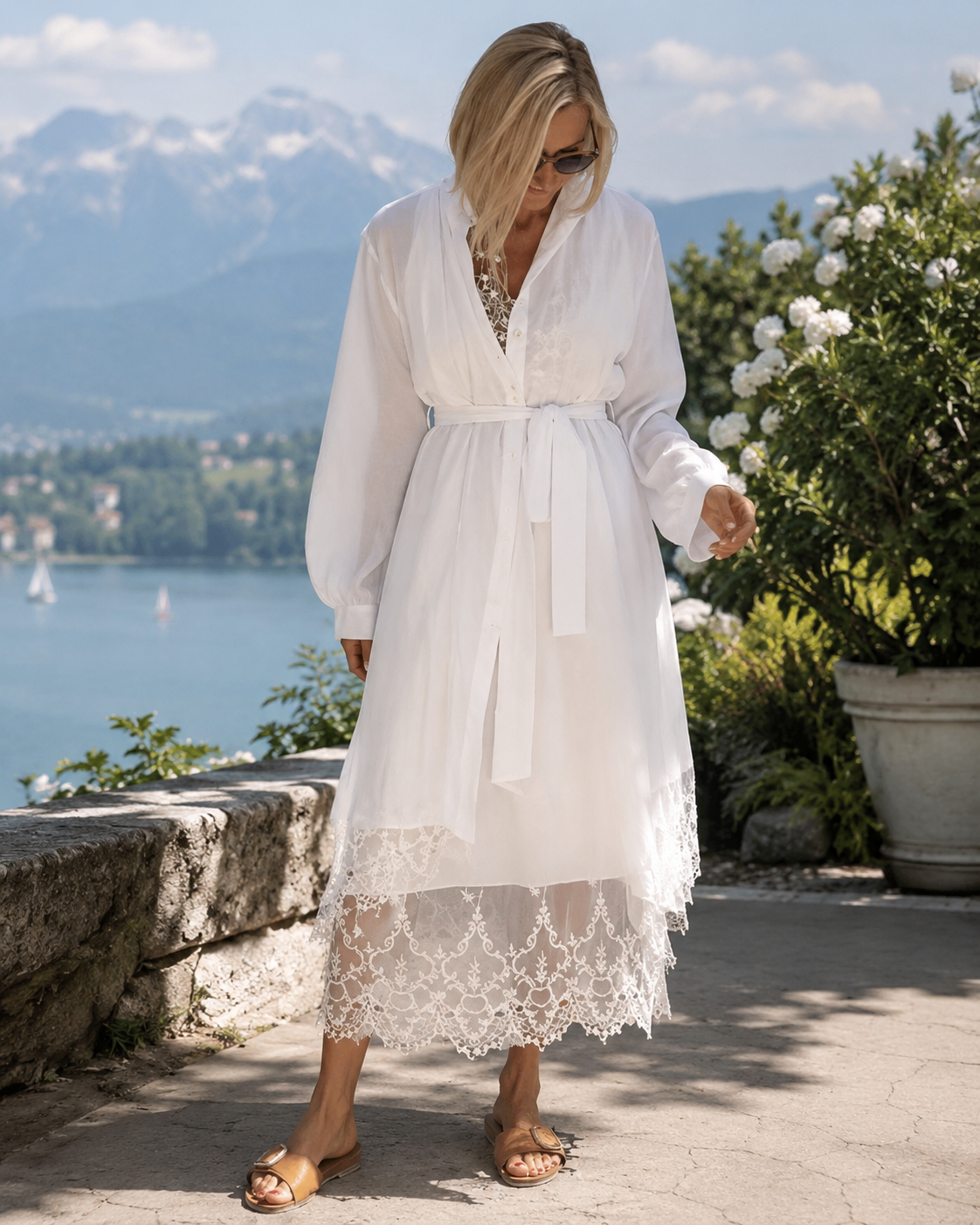 Ensemble robe femme avec cardigan fluide et dentelle