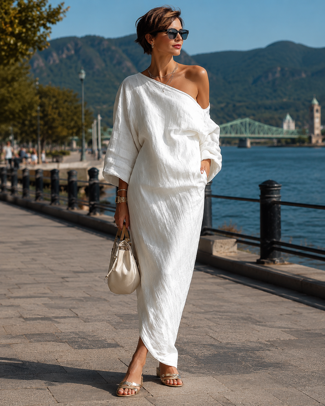 Robe maxi femme asymétrique à une épaule