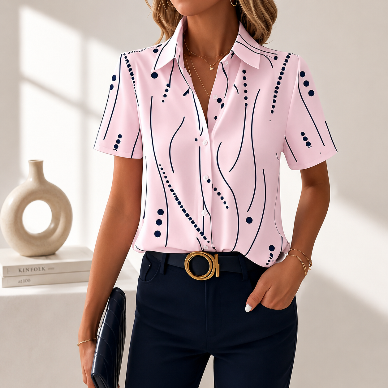 Blouse femme élégante avec col chemise et imprimé abstrait moderne