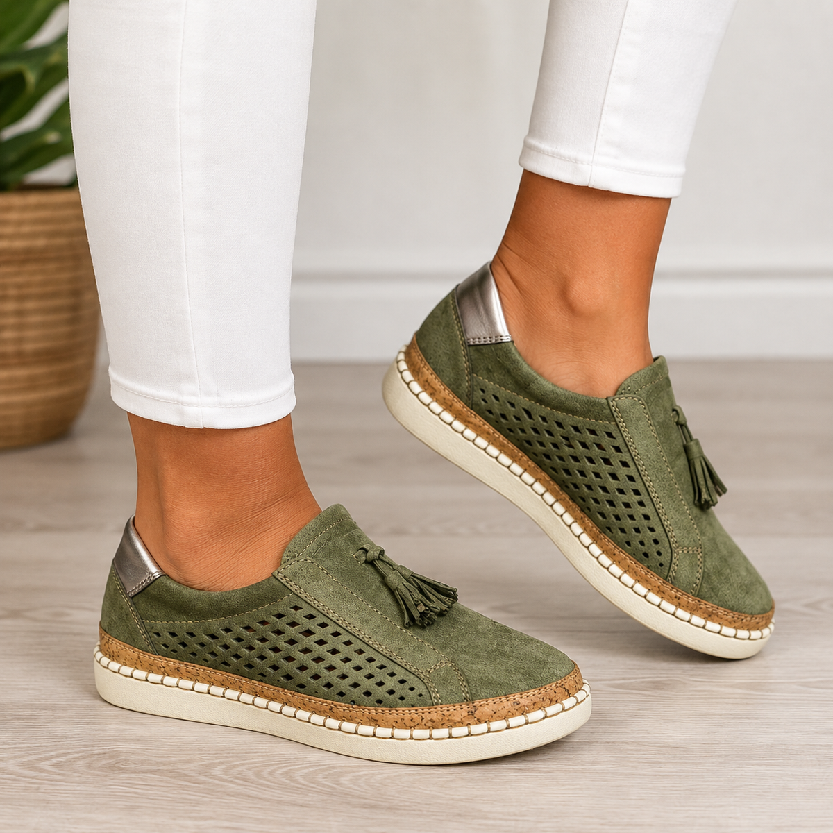 Mocassins femme ajourés à pampilles et semelle épaisse