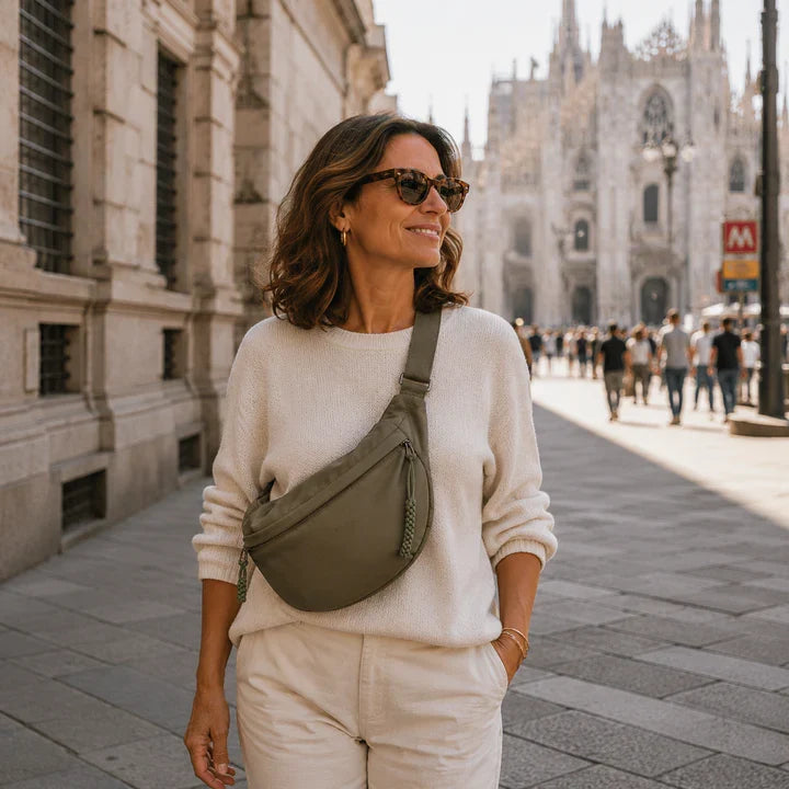 Sac banane femme en nylon côtelé avec bandoulière réglable