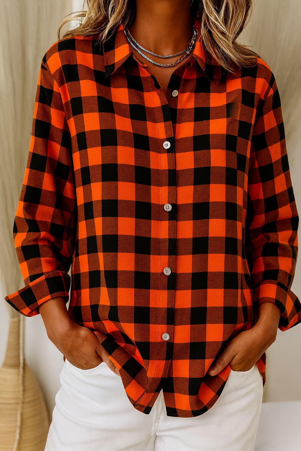 Chemise femme à carreaux col revers | Élégante & confortable