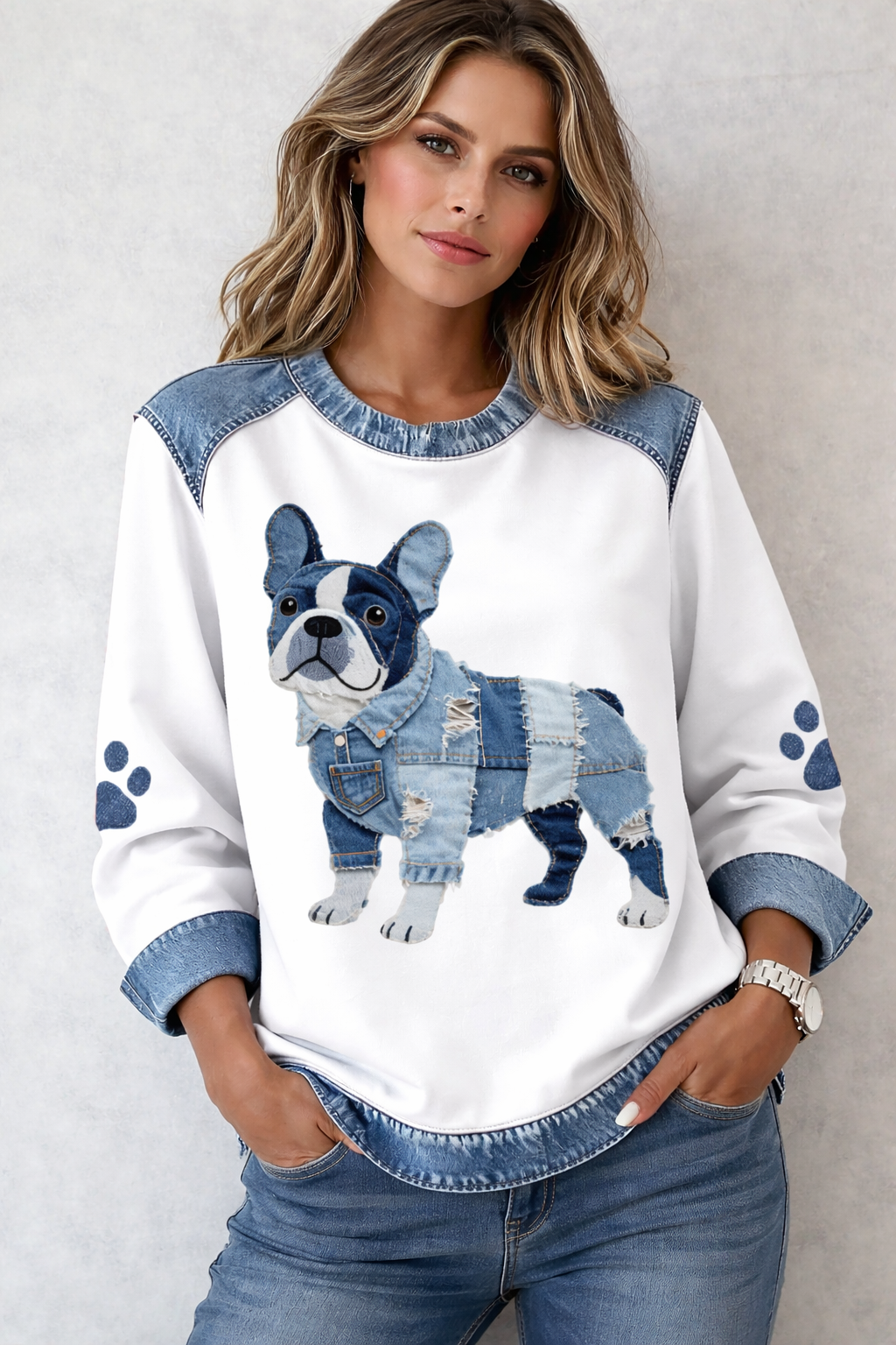 Pull Premium à Motif Chien | Collection Denim Dog | Femme