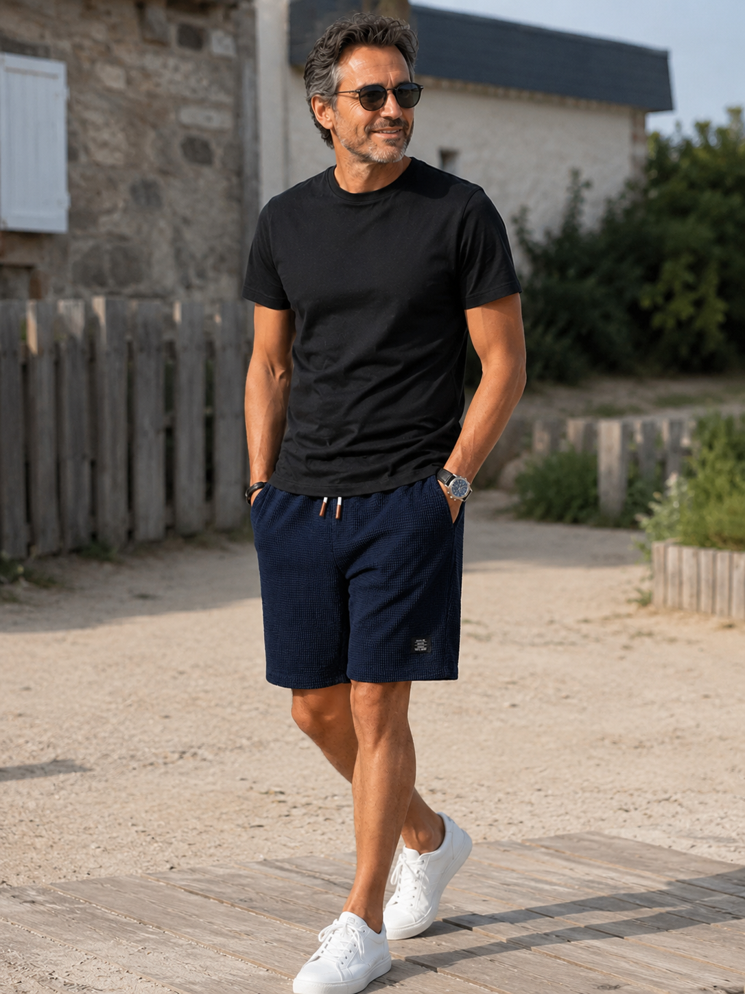 Short homme léger à taille élastique avec cordon