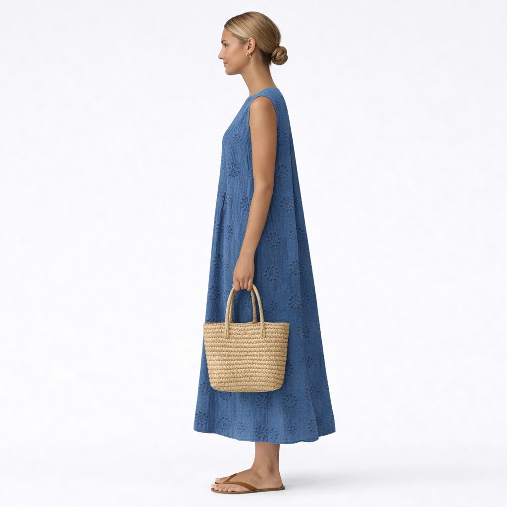 Robe midi femme ajourée sans manches en coton viscose