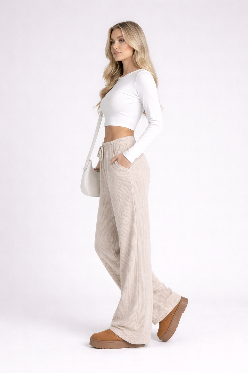 Pantalon Large Texturé avec Taille Élastique