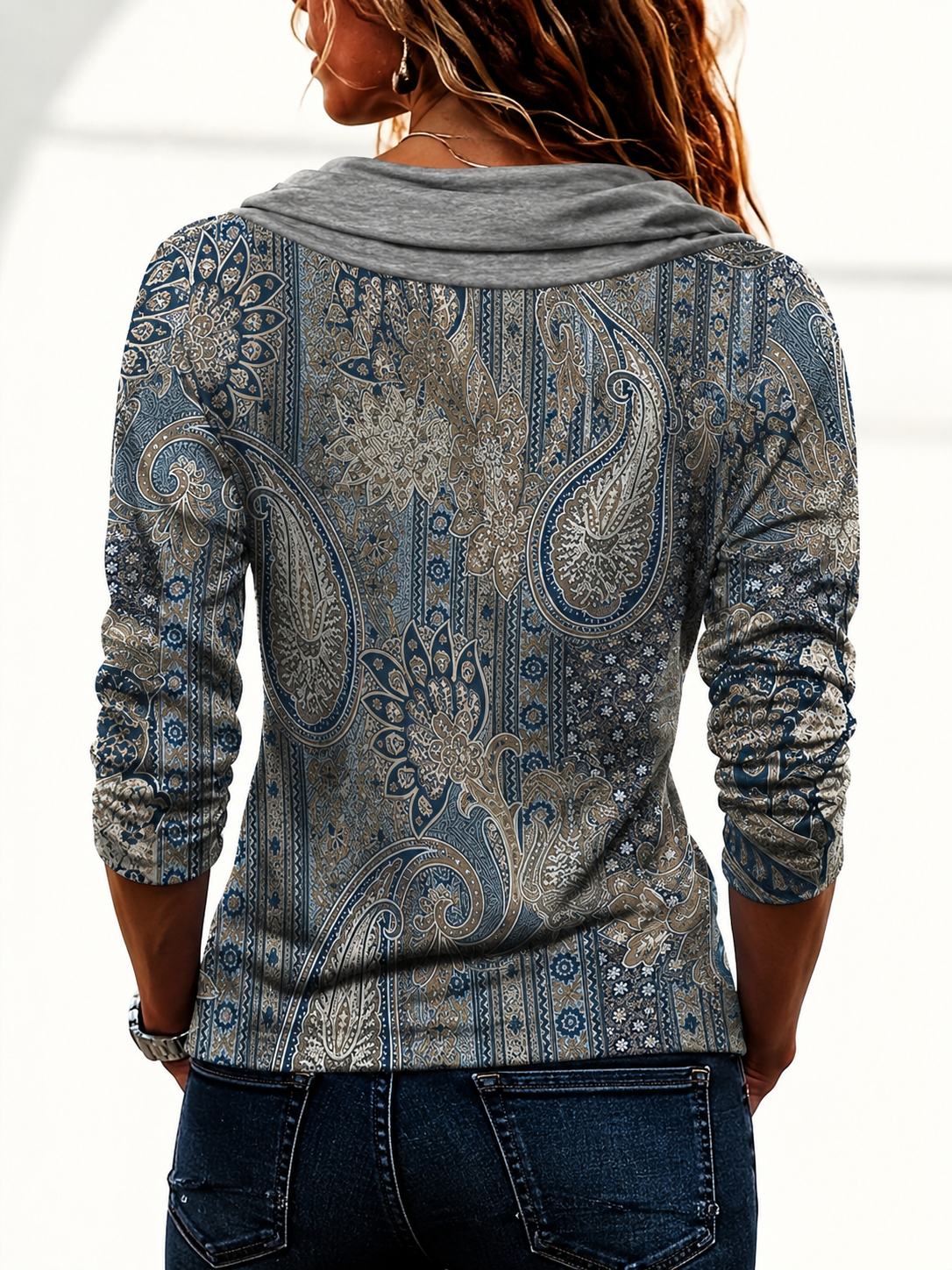 Haut femme imprimé paisley à col croisé boutonné