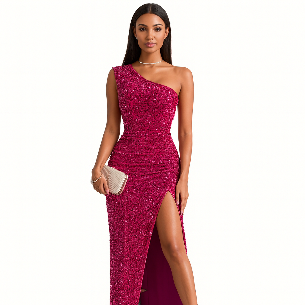 Robe Longue Asymétrique à Fente – Élégance Sculpturale Moderne