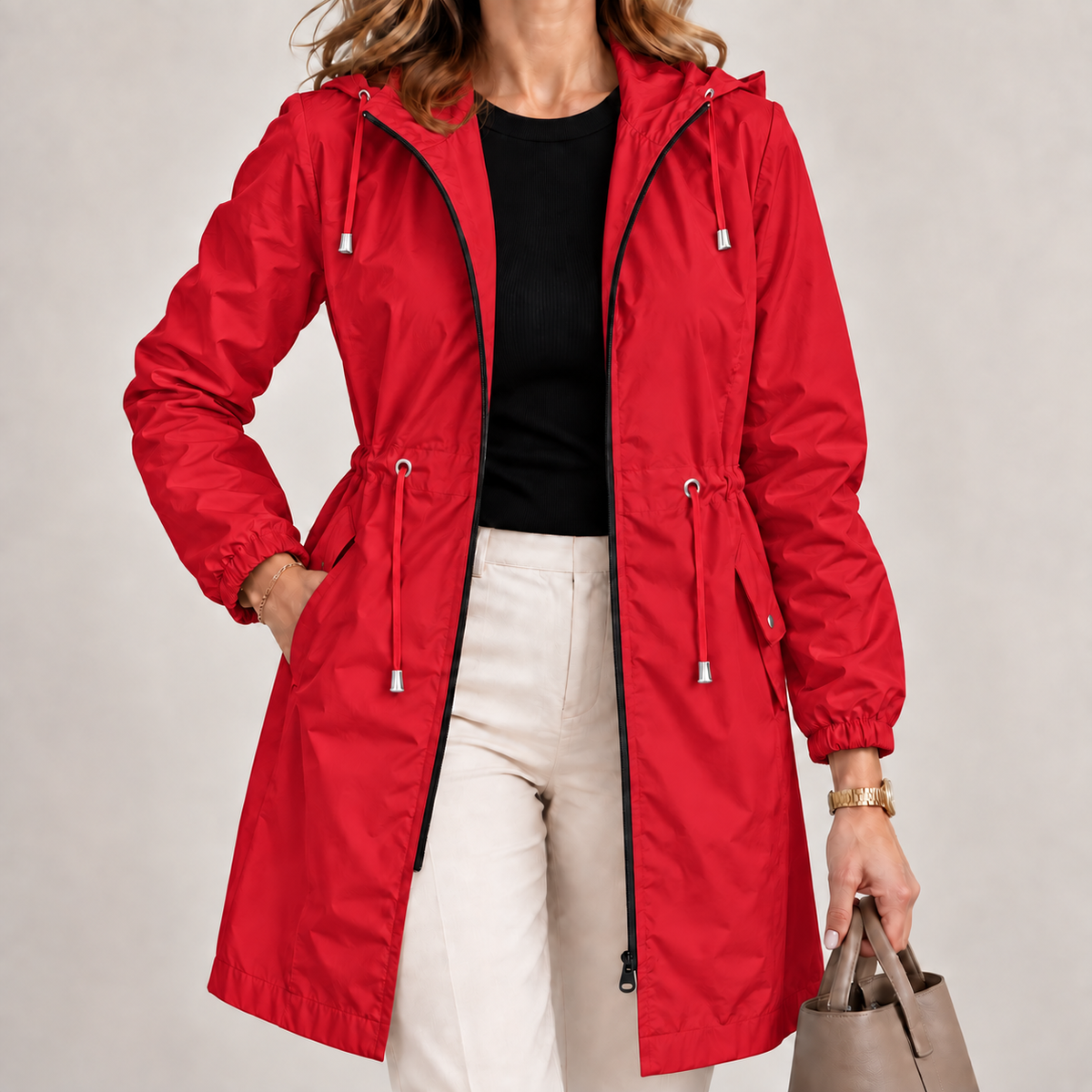 Parka femme légère imperméable à capuche ajustable