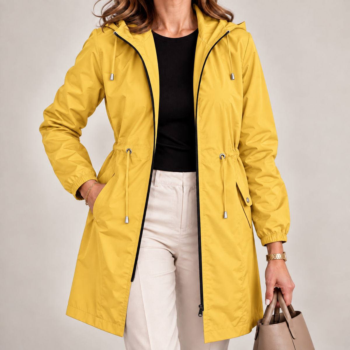 Parka femme légère imperméable à capuche ajustable