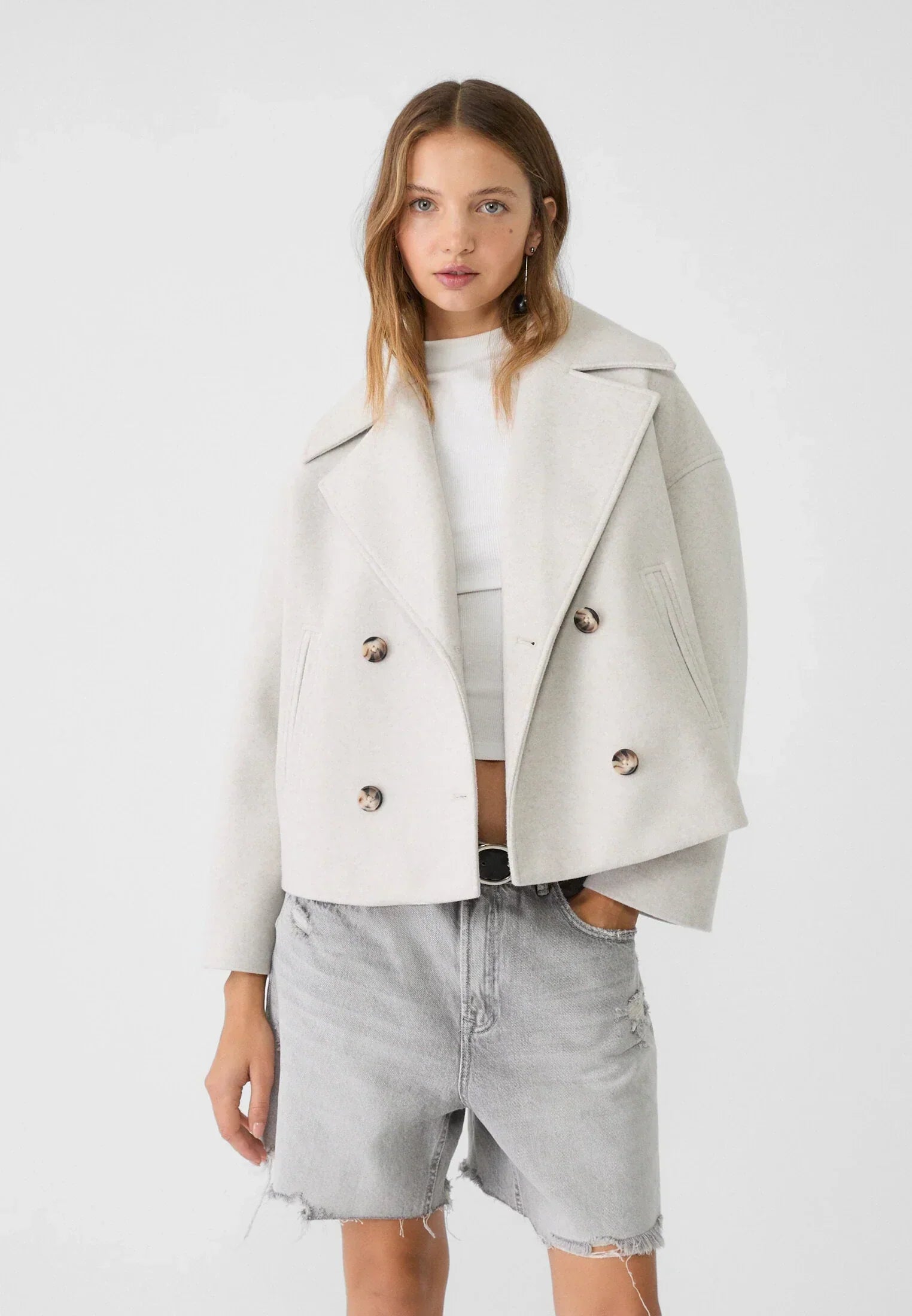 Veste Courte Femme Double Boutonnage Coupe Moderne Élégante Mi-Saison