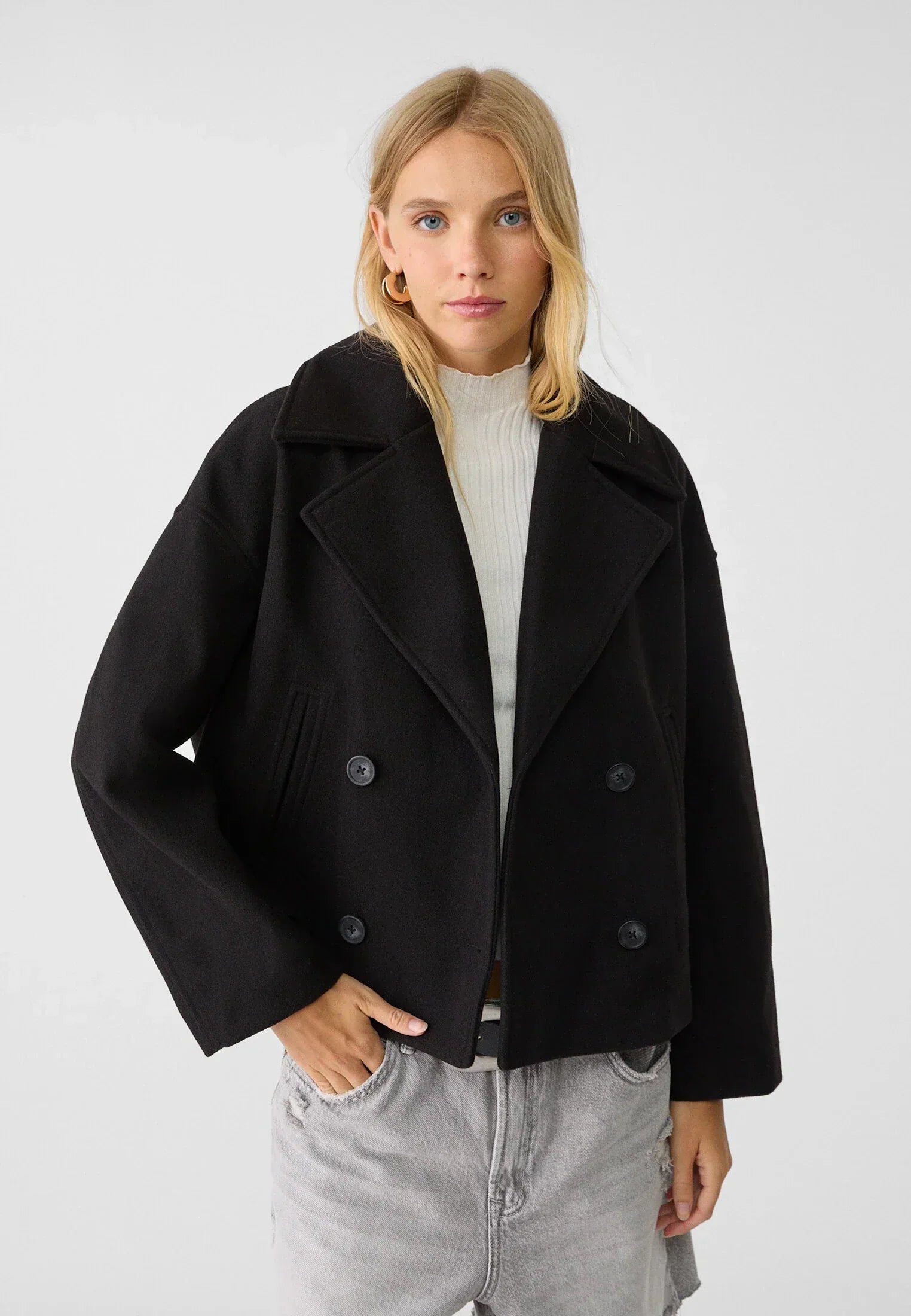 Veste Courte Femme Double Boutonnage Coupe Moderne Élégante Mi-Saison