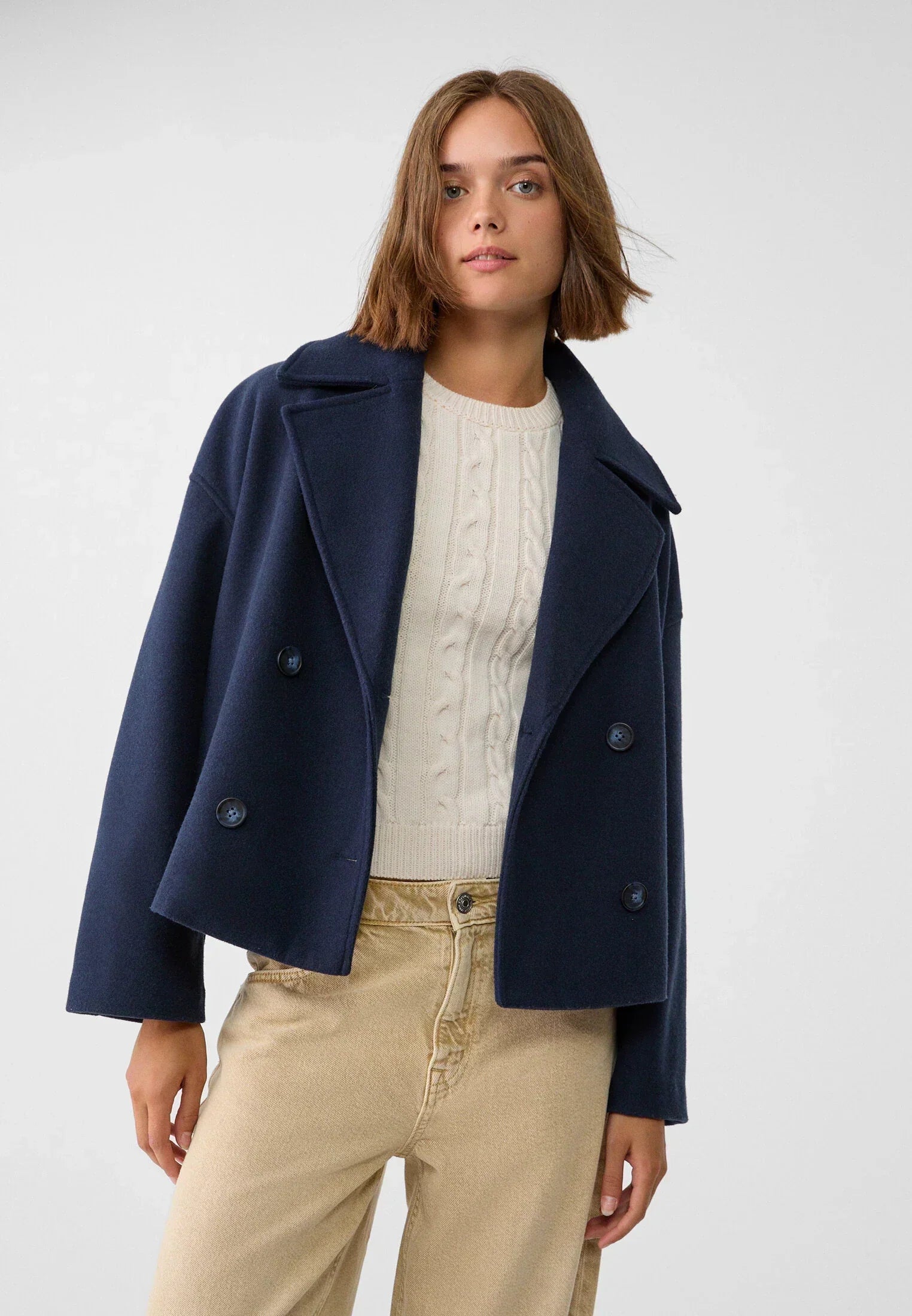Veste Courte Femme Double Boutonnage Coupe Moderne Élégante Mi-Saison