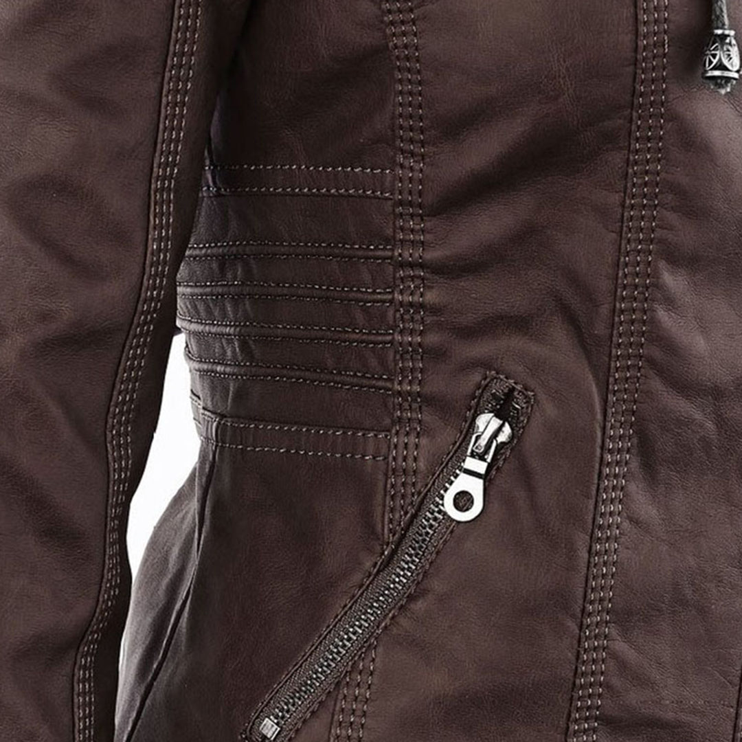 Veste femme en similicuir à capuche et fermeture zippée