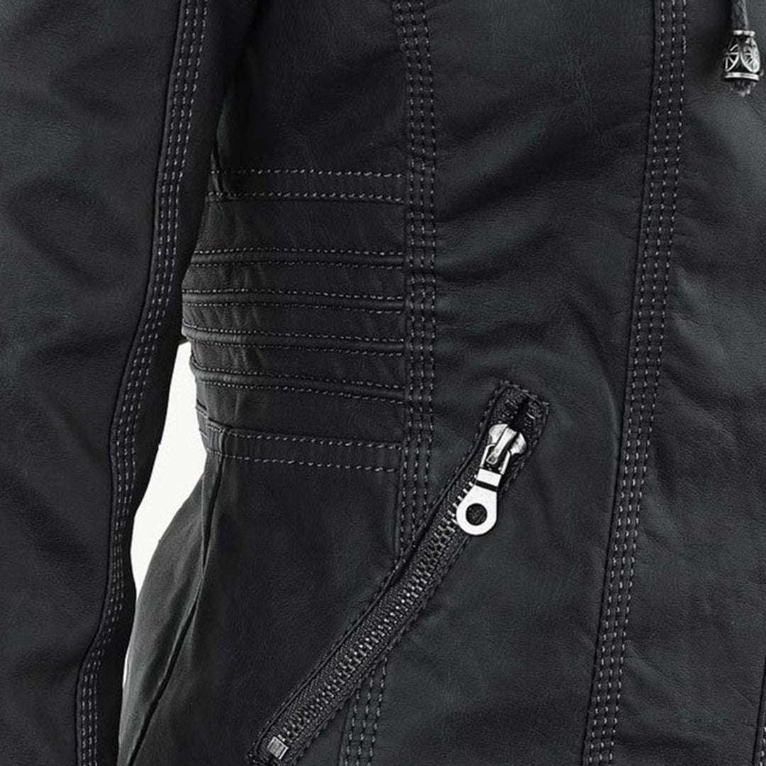 Veste femme en similicuir à capuche et fermeture zippée