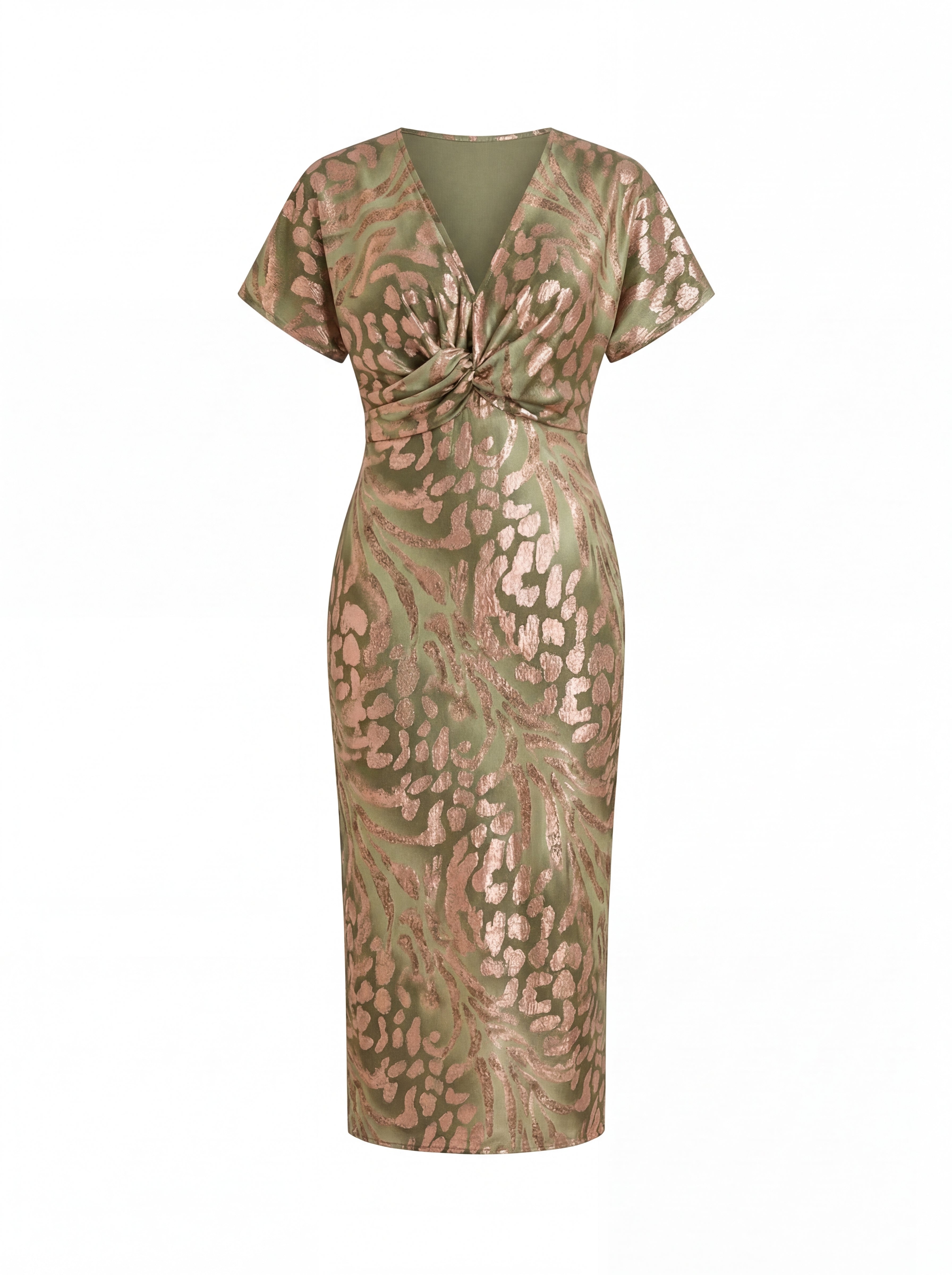 Robe Femme Midi Élégante Coupe Cintrée Détail Noué Fluide