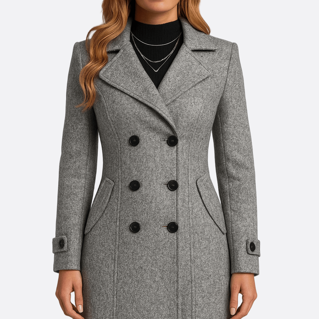 Manteau long femme à double boutonnage – élégant et moderne