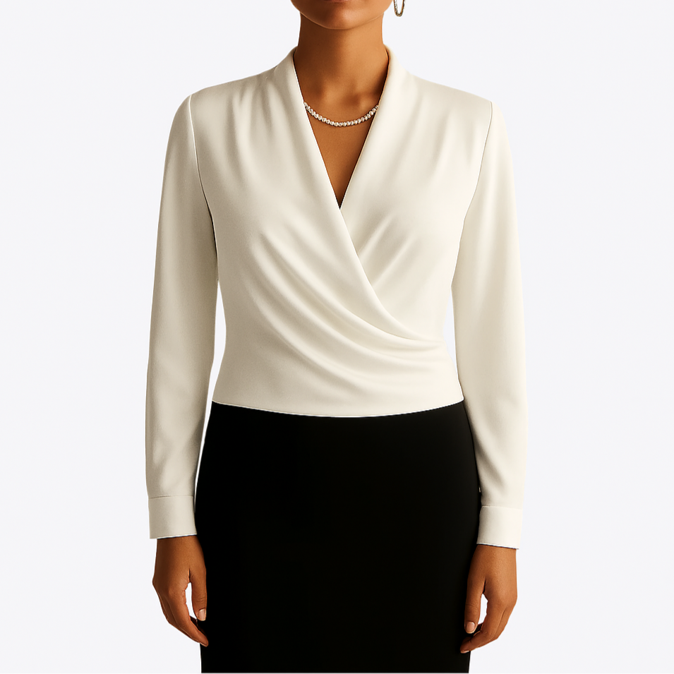 Blouse Femme Cache-Cœur Élégante à Manches Longues