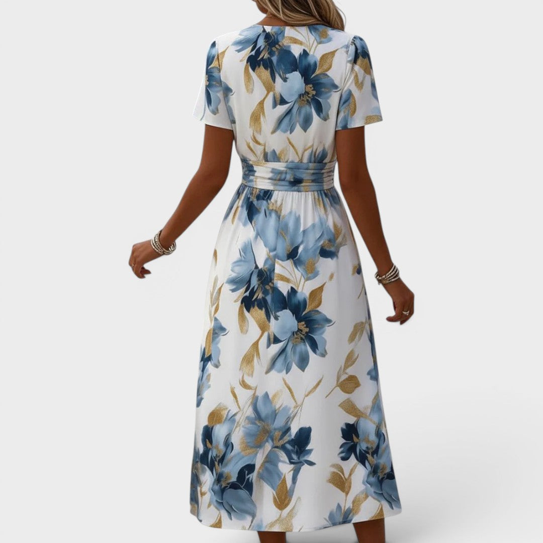 Robe midi femme cache-cœur à imprimé floral bleu