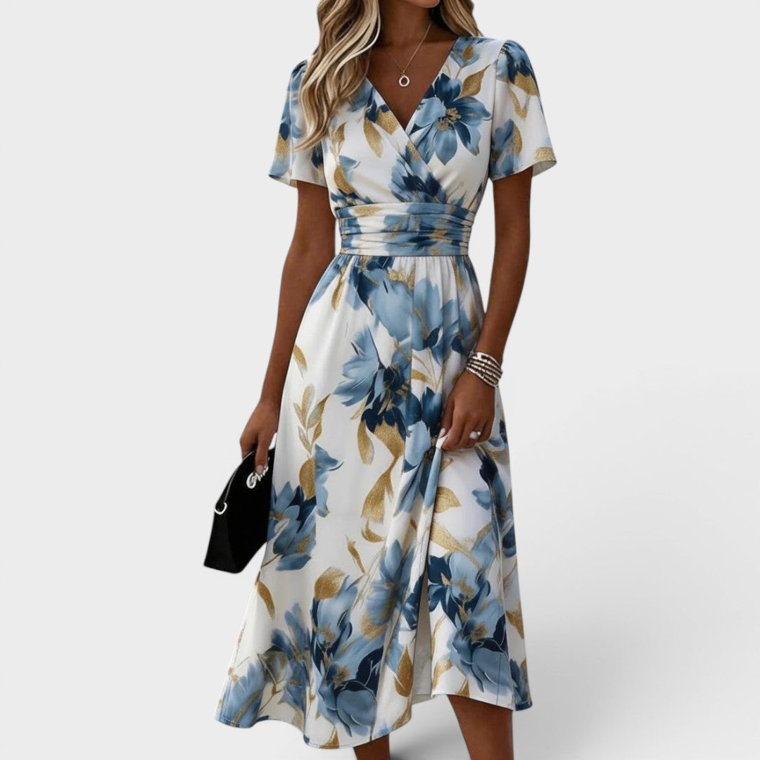Robe midi femme cache-cœur à imprimé floral bleu