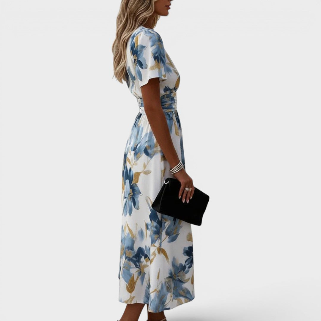 Robe midi femme cache-cœur à imprimé floral bleu