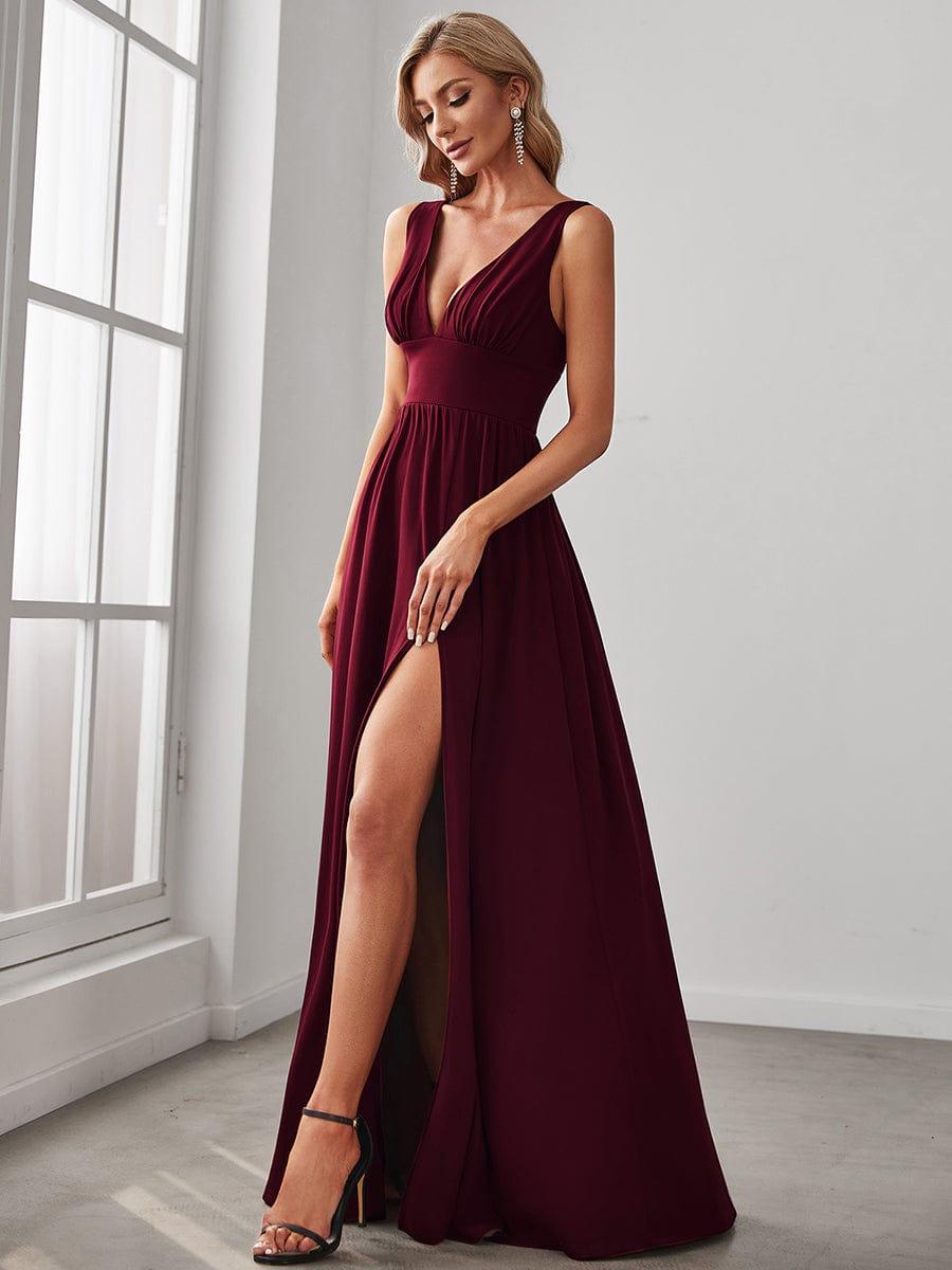 Robe de soirée femme taille empire col V élégante fluide