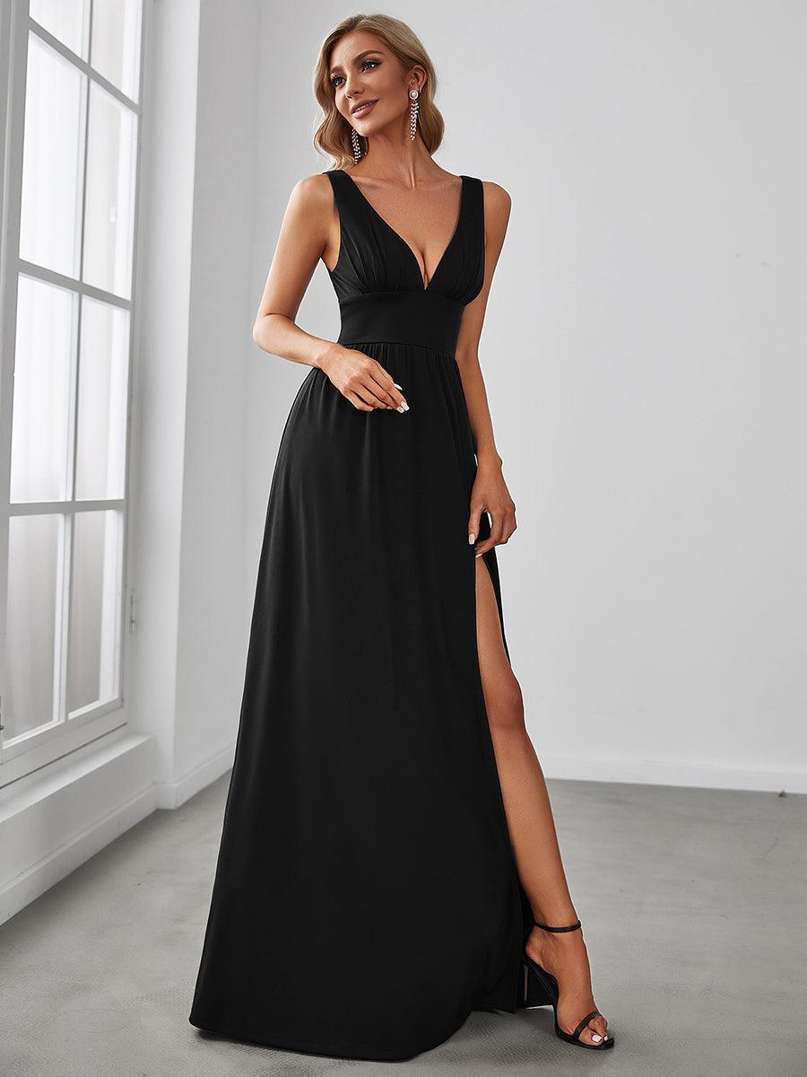 Robe de soirée femme taille empire col V élégante fluide