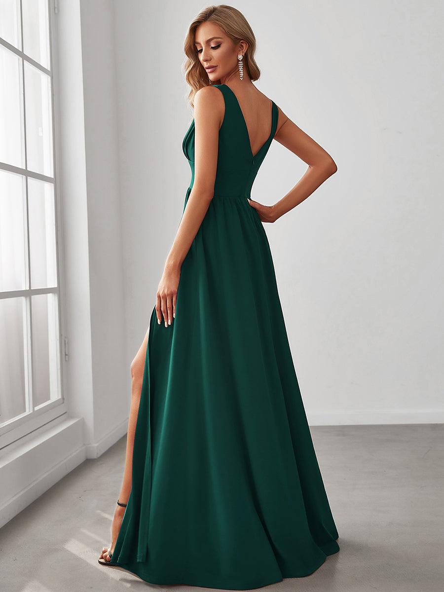 Robe de soirée femme taille empire col V élégante fluide