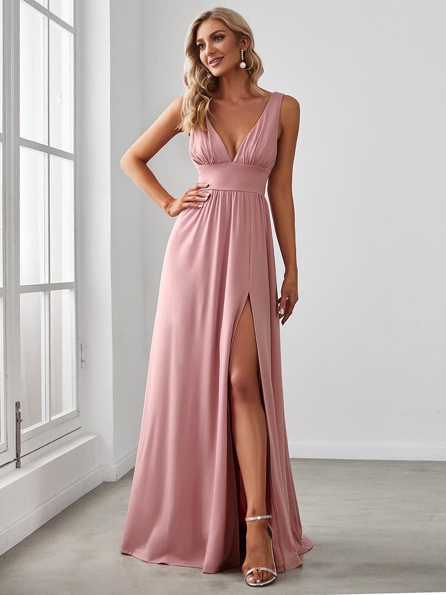 Robe de soirée femme taille empire col V élégante fluide