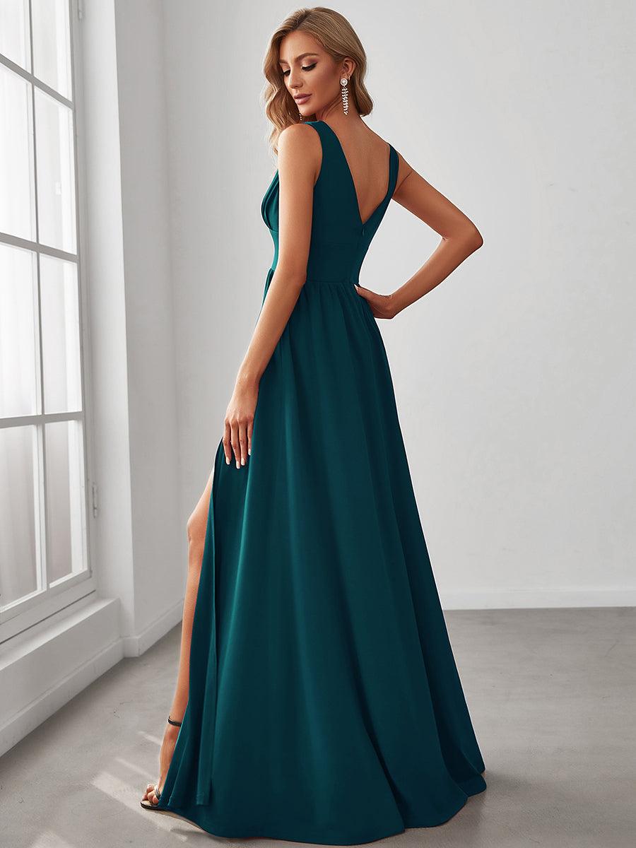 Robe de soirée femme taille empire col V élégante fluide