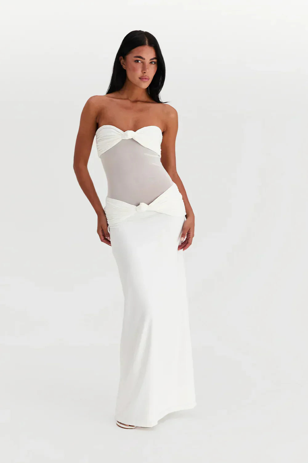 Robe Longue Bustier avec Détail Mesh