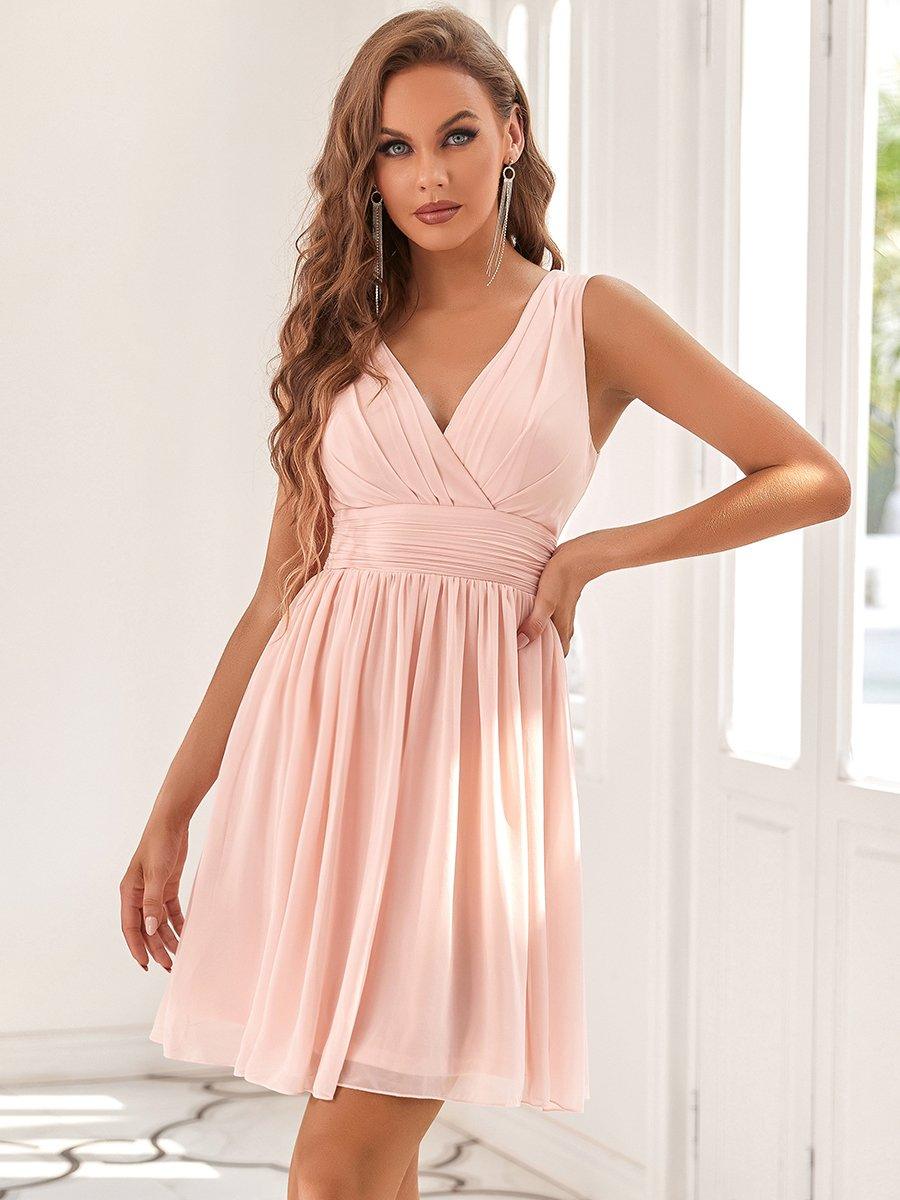 Robe Demoiselle D'Honneur Élégante Mi-Longue en Mousseline Col V