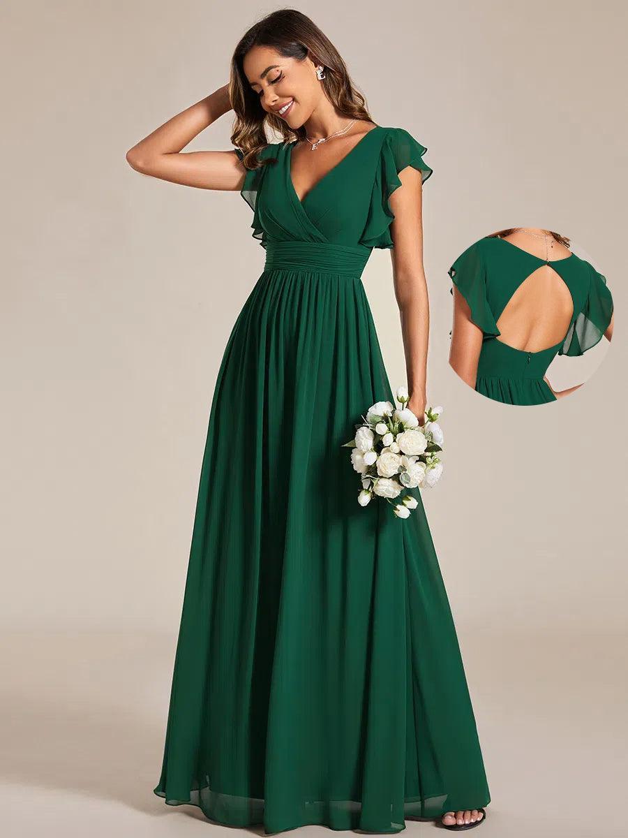 Robe Demoiselle d’Honneur Longue en Mousseline Dos Ouvert Élégant