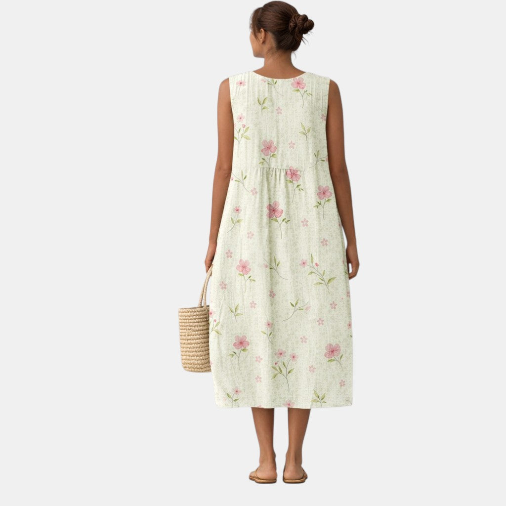 Robe midi femme fleurie sans manches en coton viscose